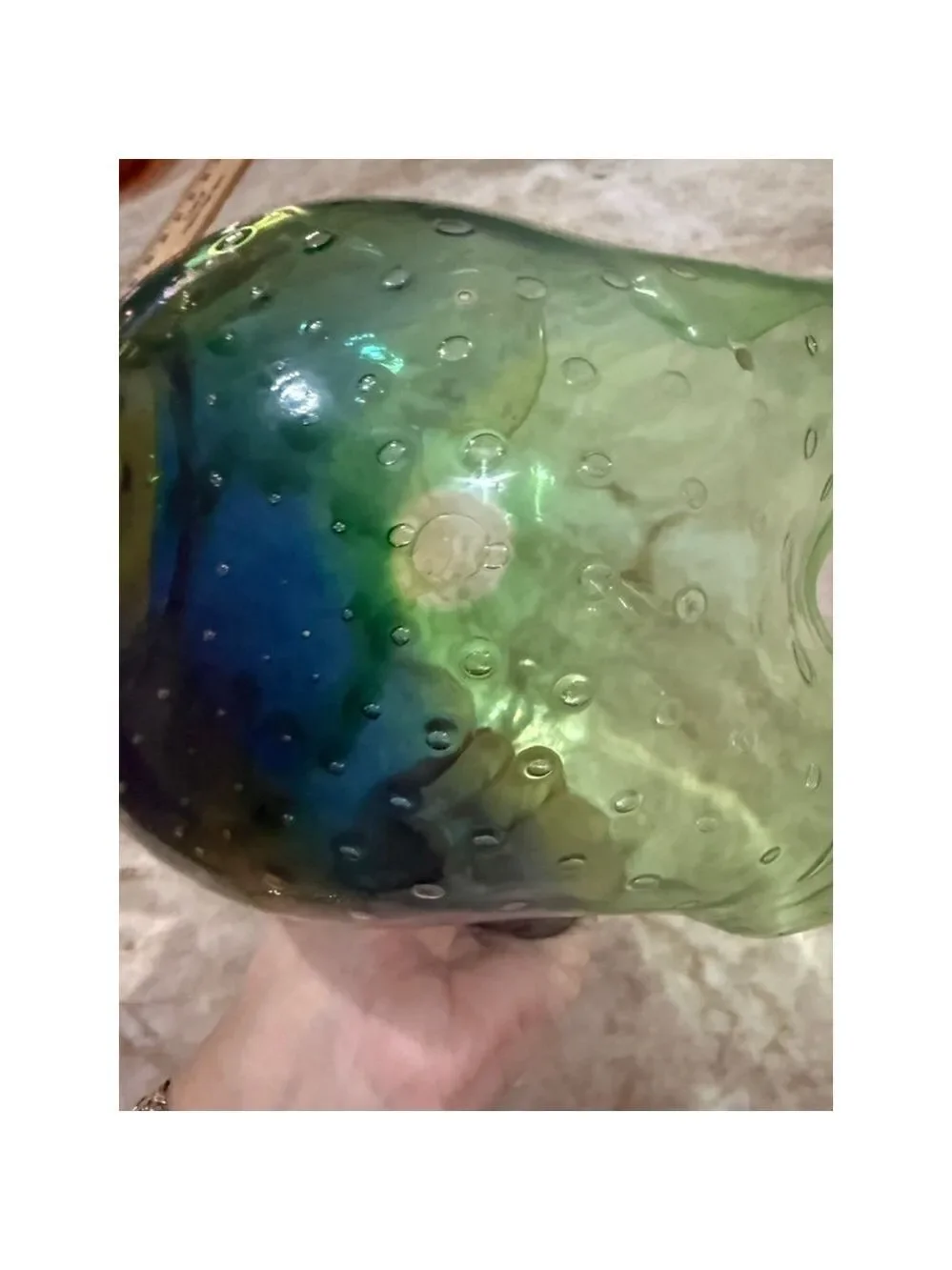 Adam jablonski signed polish Glass Bubble Ruffled Vase hand blown. Artisan.